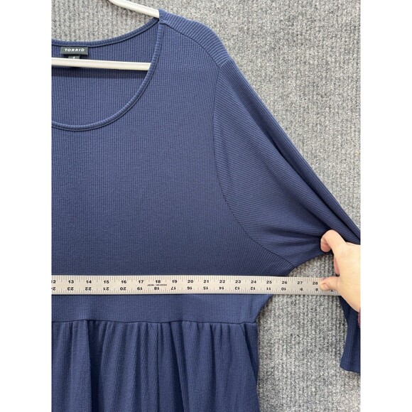 Torrid At The Knee Jersey Waffle Skater Dress Size 4X Navy Blue Tiered Crew Neck - Picture 10 of 12